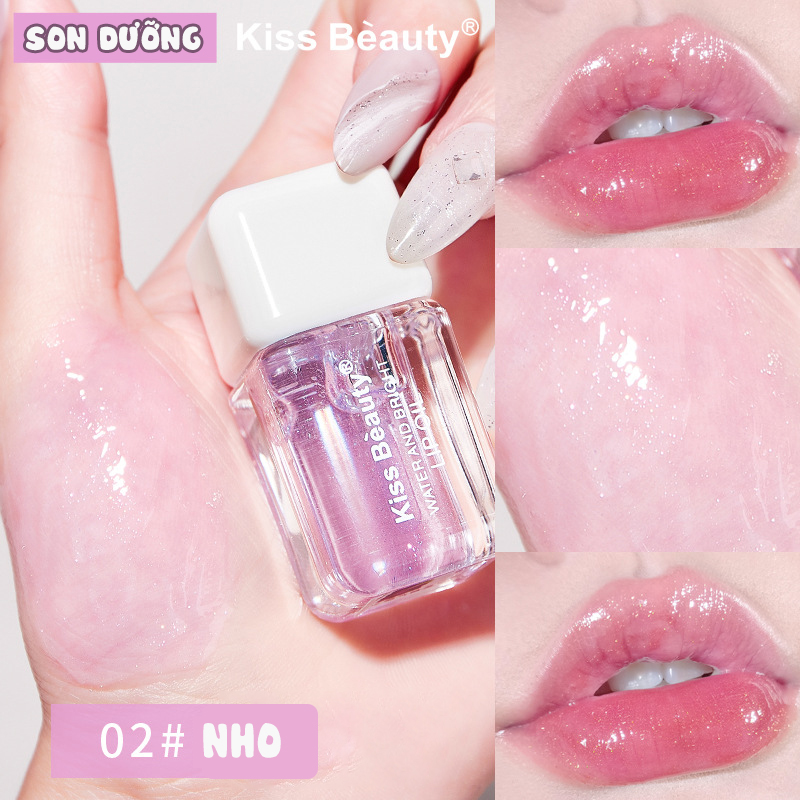 Kiss beauty son kem bóng dưỡng môi son 4 màu chống thấm nước không dính màu sắc tươi tắn bong son bóng