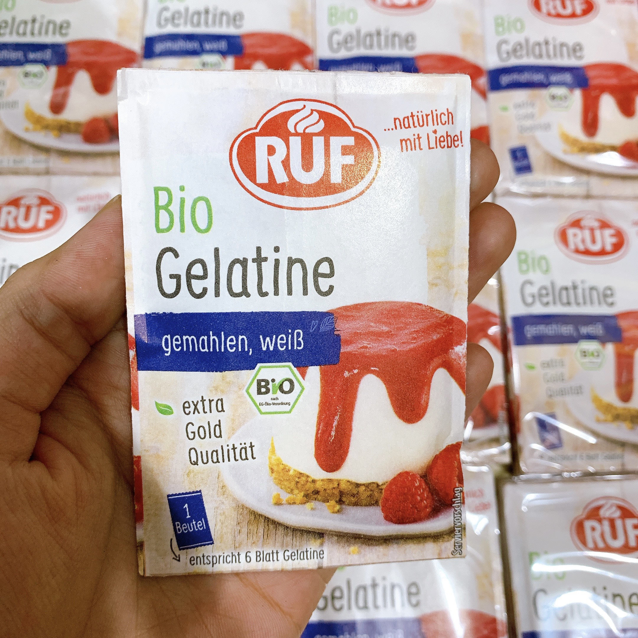 Bột gelatine hữu cơ đức ruf 9g làm thạch, kẹo chip chip, pudding cho bé pupu kids shop