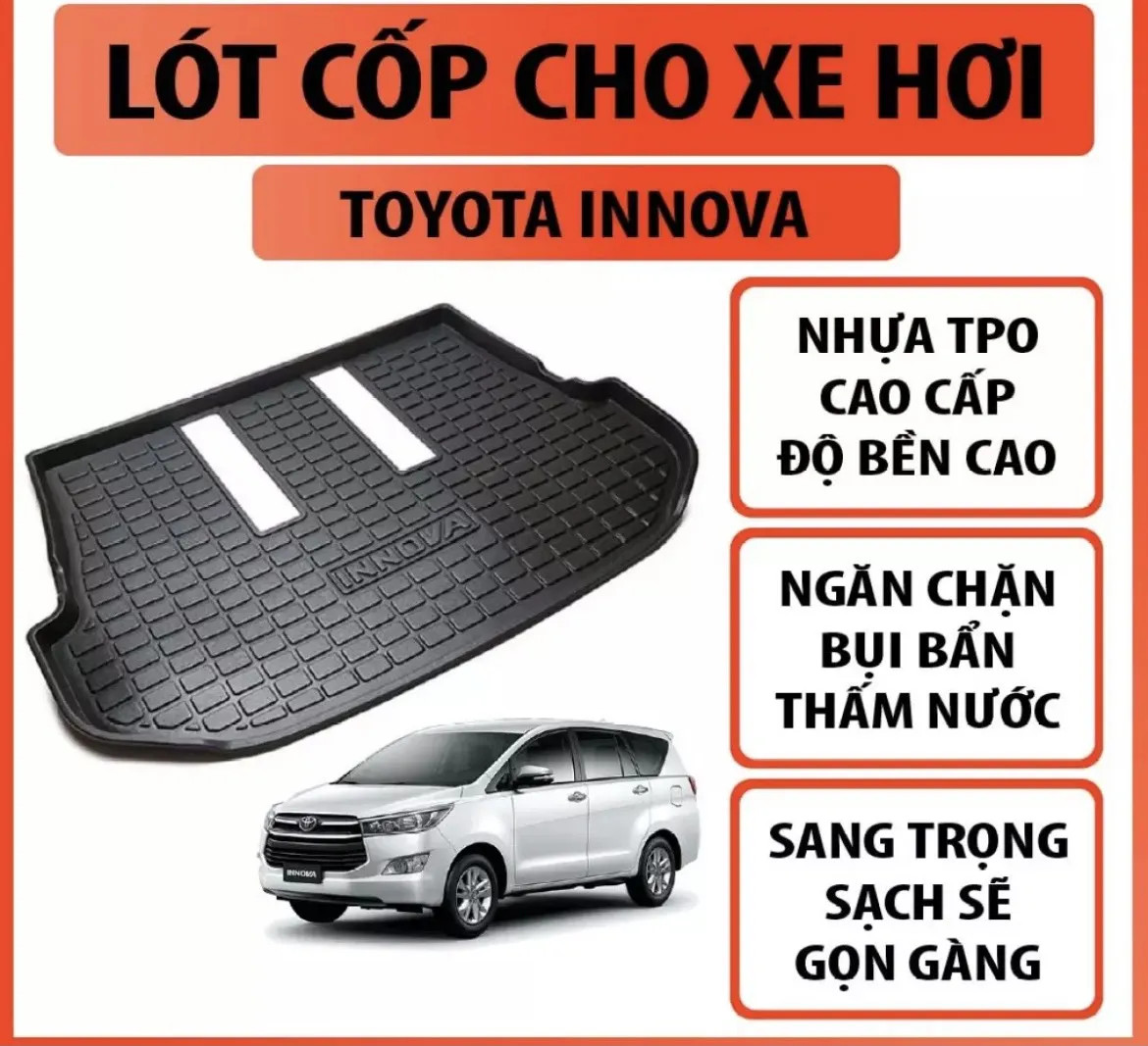 Tấm lót cốp nhựa dẻo xe Toyota Innova phù hợp các đời xe 2006  đến 2023