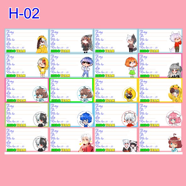 Nhãn vở Hero Team (1 set 20 nhãn vở)