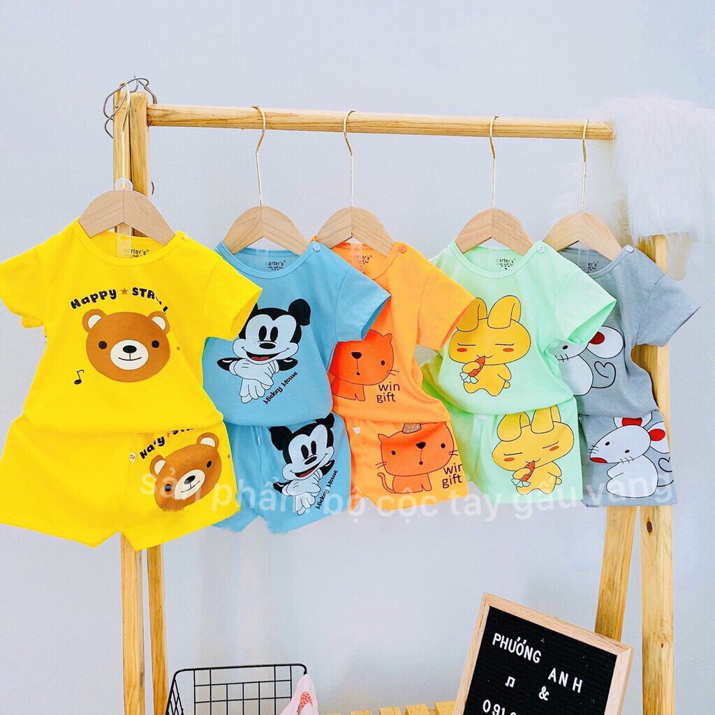 Set 5 bộ đồ hè cotton cúc vai cho bé yêu