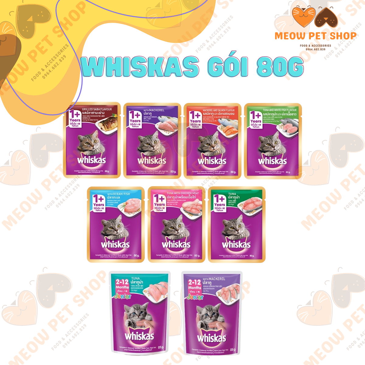 Combo 12 - Thức ăn cho mèo Pate Whiskas gói 80g