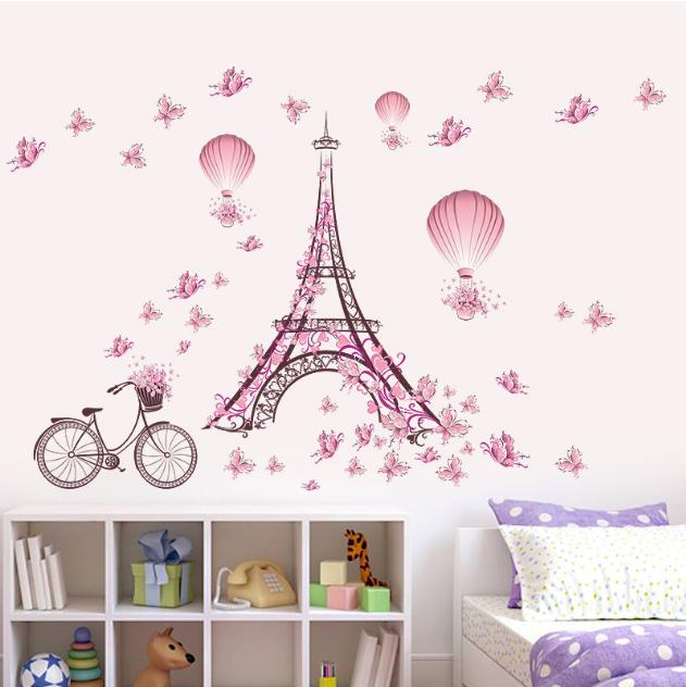 Decal trang trí tường - Tháp Lớn Bướm Hồng