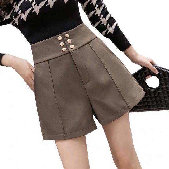 Quần short cạp siêu cao phối 6 khuy