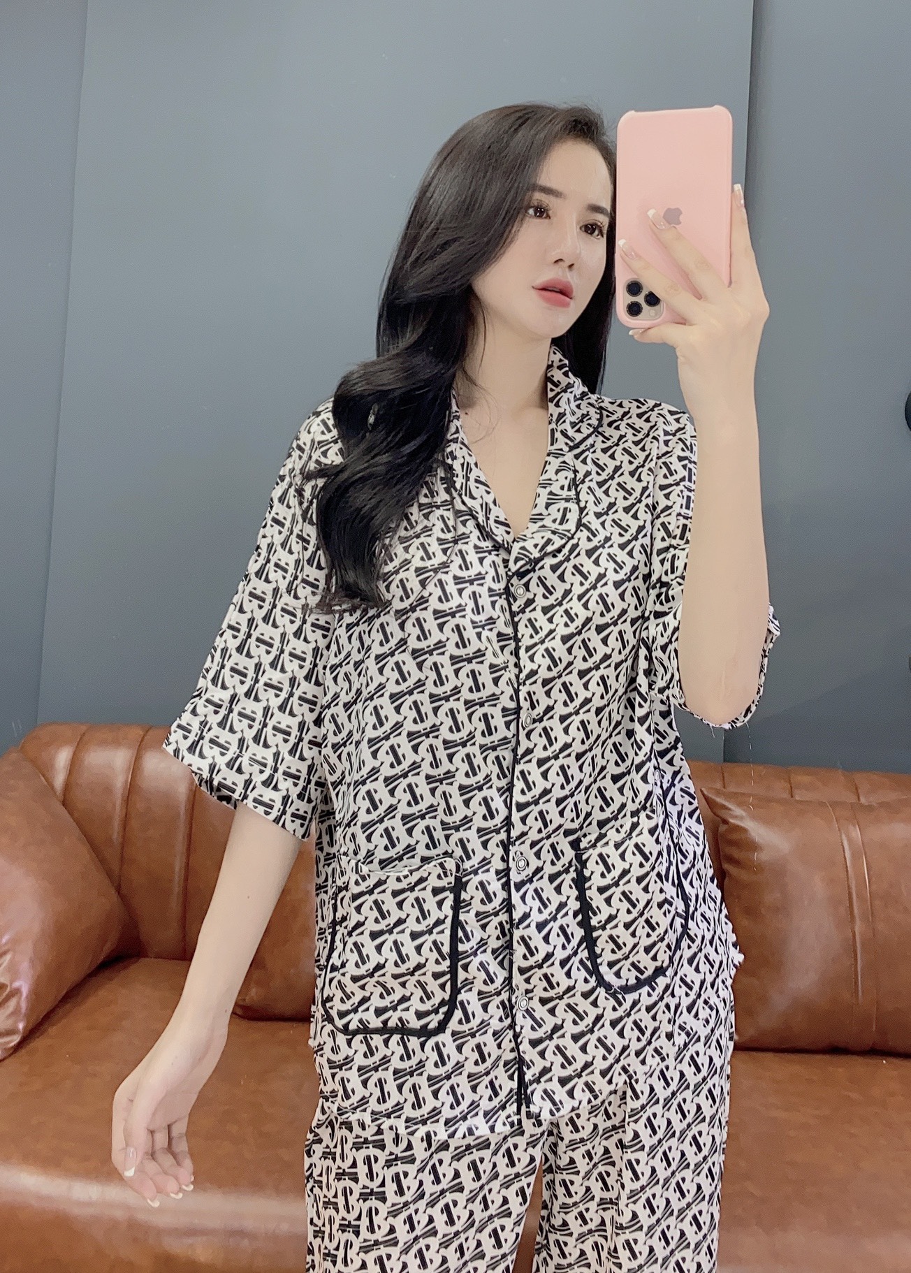 Đồ Ngủ Ren Pijama lụa satin  form đẹp - Hình thật