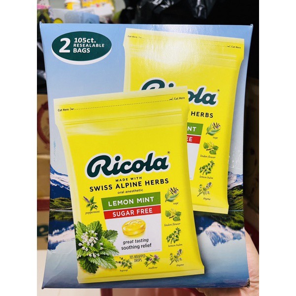 Kẹo Ricola Sugar Free Lemon Mint 105 viên