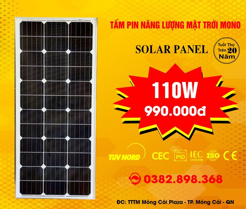 Tấm Pin Năng Lượng Mặt Trời 110W MONO + Tặng Jack MC 4