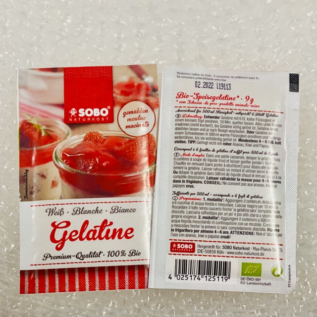 Date 09/24 Bột Gelatin Hữu Cơ Sobo 9g