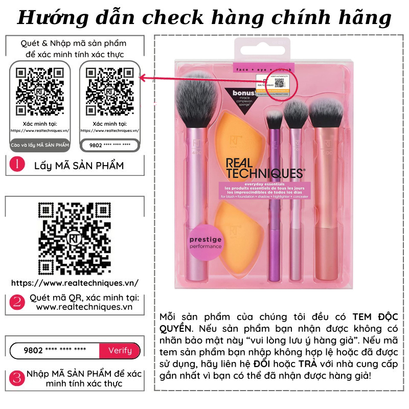 Bộ 4 cọ kèm 2 mút Real Techniques everyday essentials