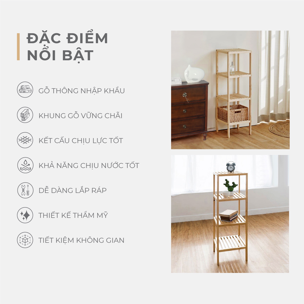 Kệ gỗ thông đa năng 4 tầng chắc chắn - Made4Home