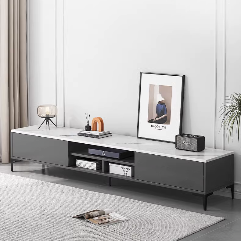 Kệ tivi đen mặt gỗ MDF màu vân đá phủ Melamine phòng khách, Tủ Tivi để sàn đa năng - GP297