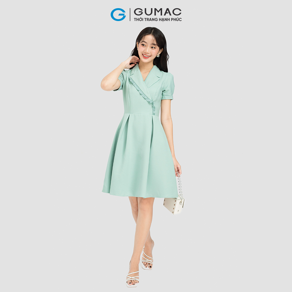 [15 - 17.5 | TẶNG QUÀ đơn từ 499K] Đầm form A GUMAC, đầm cổ vest phối bèo DC08029