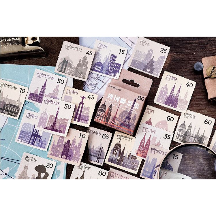 Bộ 45 Sticker Tem Thư Cổ Điển E55