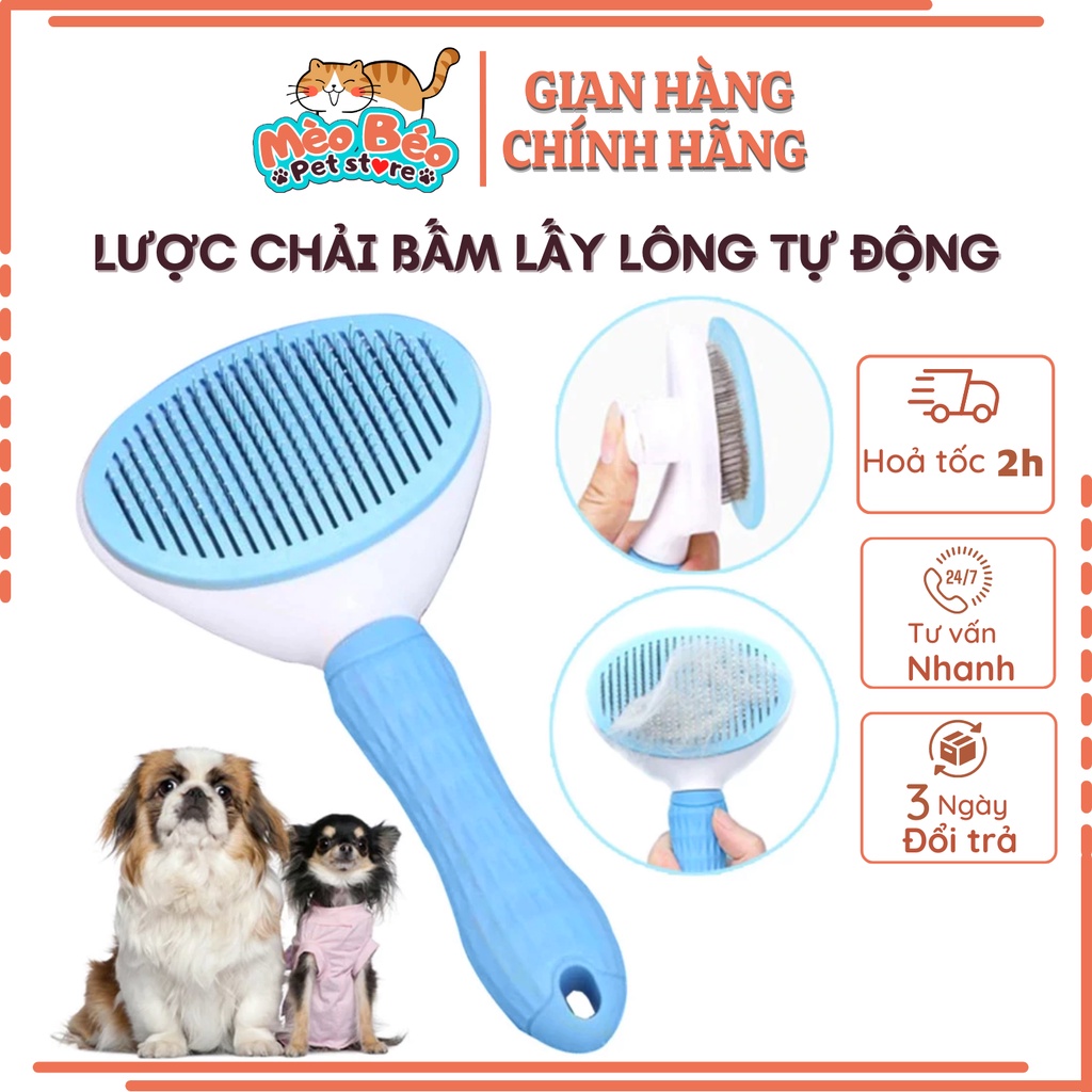 Lược chải lông cho Chó Mèo làm bông lông, lấy lông thừa có nút bấm lấy lông dễ dàng