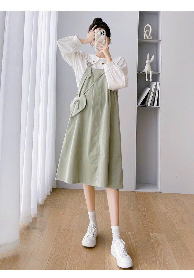 Đầm bầu váy bầu công sở xếp li cao cấp-váy đầm bầu dài tay thu đông công sở
