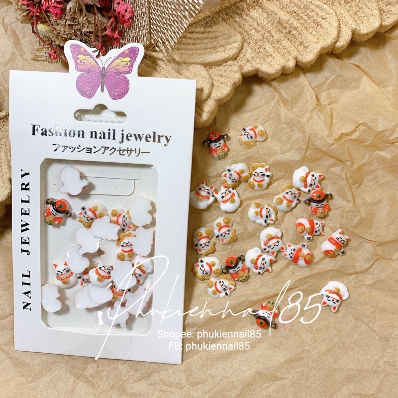 Set Mèo thần tài trang trí móng, trang trí nail