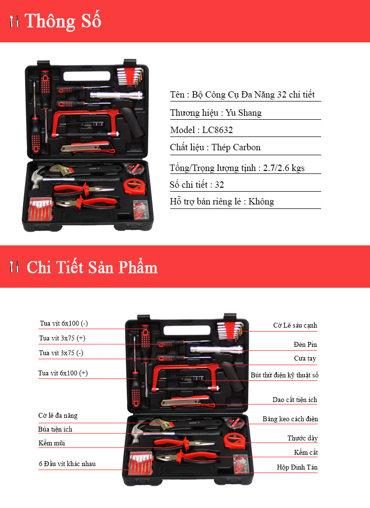 Bộ dụng cụ sửa chữa đa năng 32 món Lechgtools LC8632