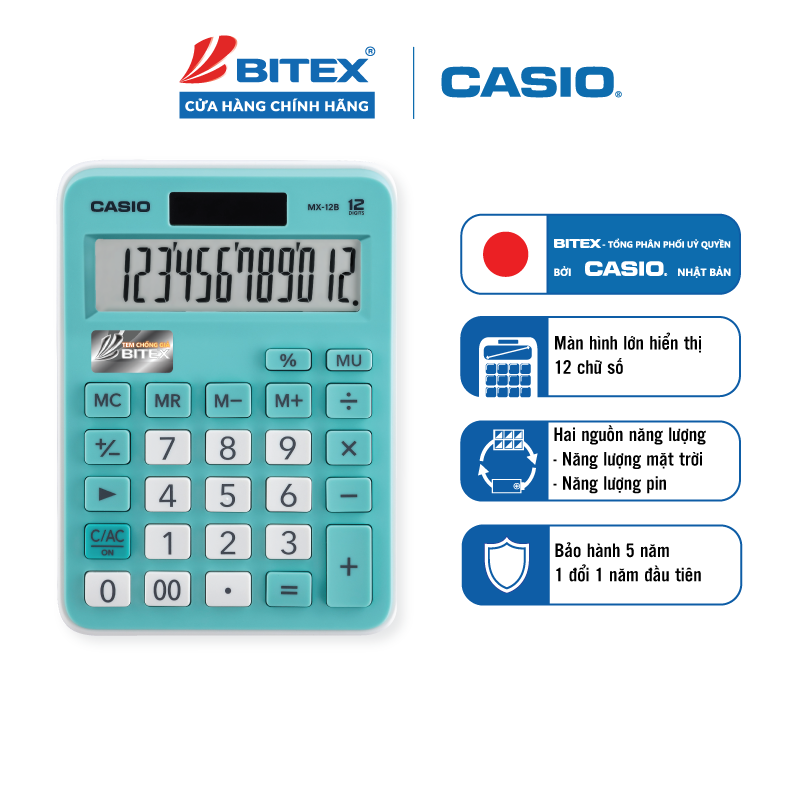 Máy tính CASIO MX-12B-GN Xanh lá