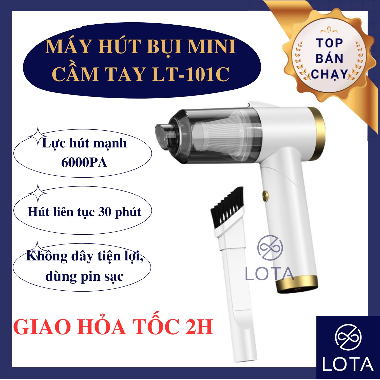 Máy hút bụi ô tô cầm tay không dây lt-101c dùng pin sạc lực hút mạnh wireless car vacuum cleaner cao cấp cho xe hơi oto lota shop