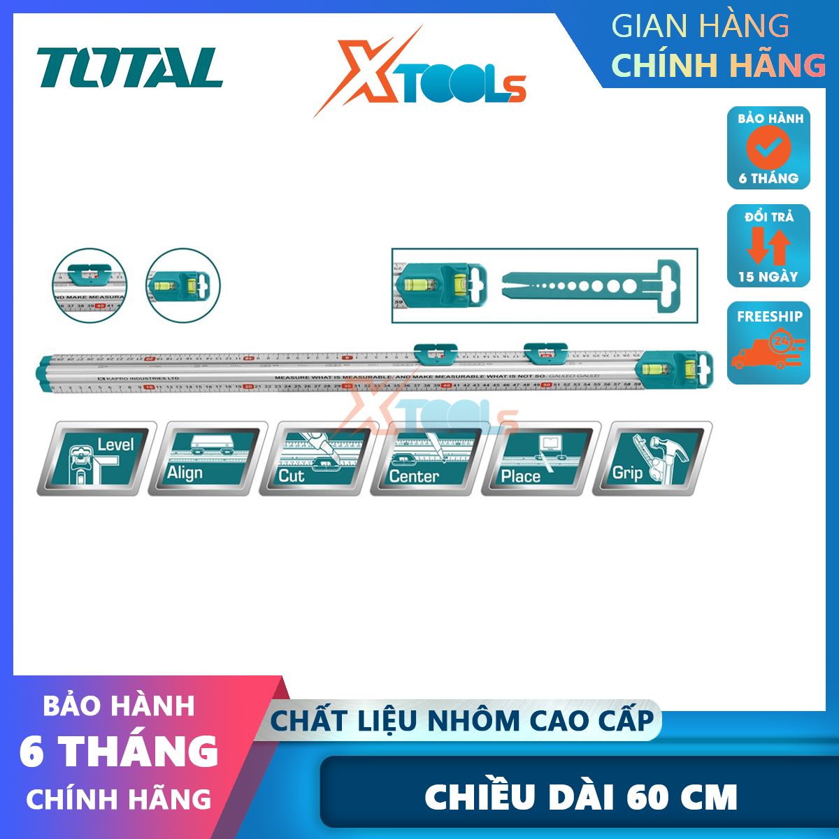 Total tmt646003 measuring caliper 60cm length, 2 sliding button easy reader aluminum ruler, strong triangle structure xtools
