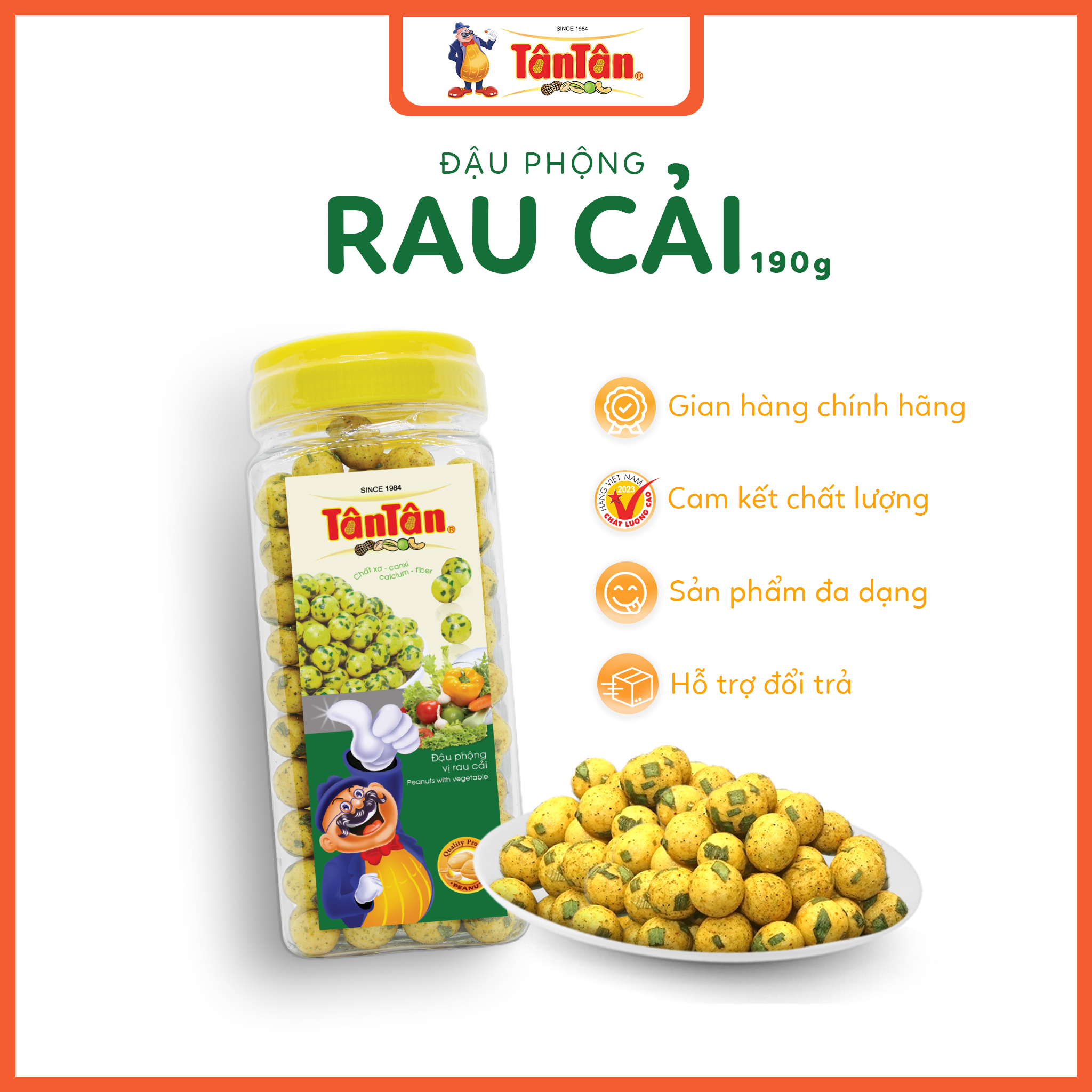 Đậu Phộng vị rau cải Tân Tân (190g/hũ)