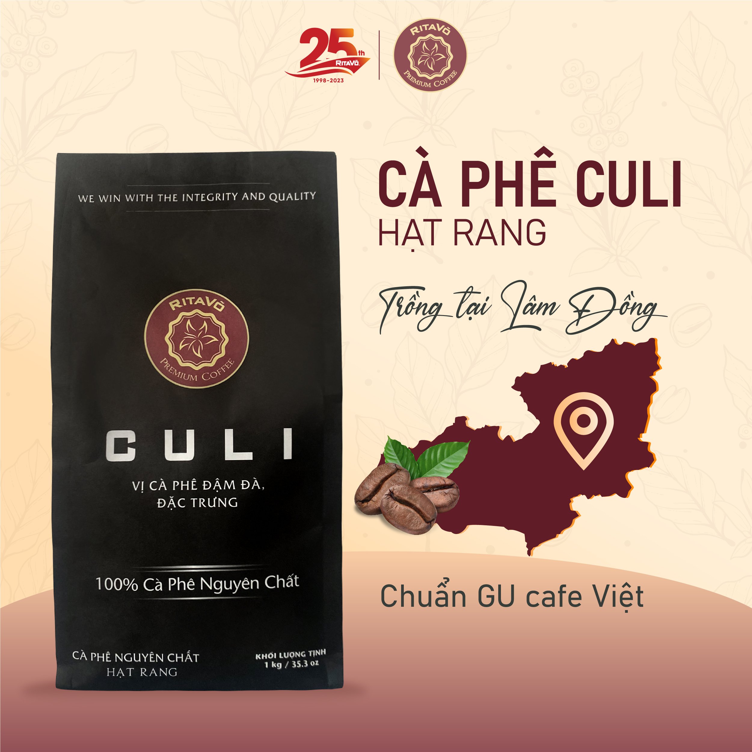 Cà phê nguyên chất hạt rang CULI 1000g