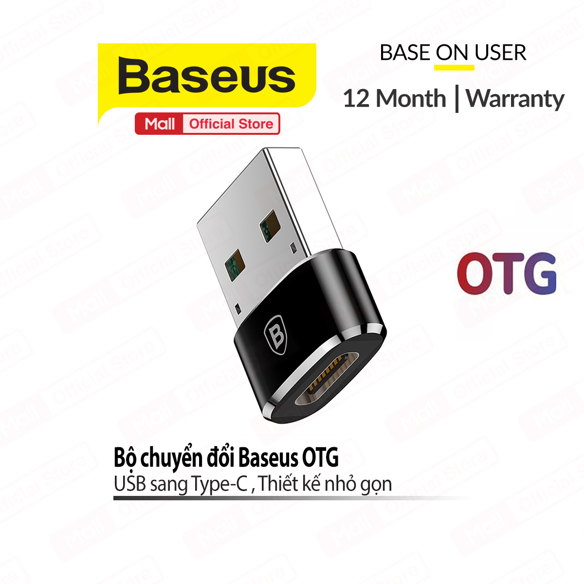 Đầu chuyển đổi otg baseus usb sang type-c sạc nhanh 3a/5a truyền dữ liệu 480mbps
