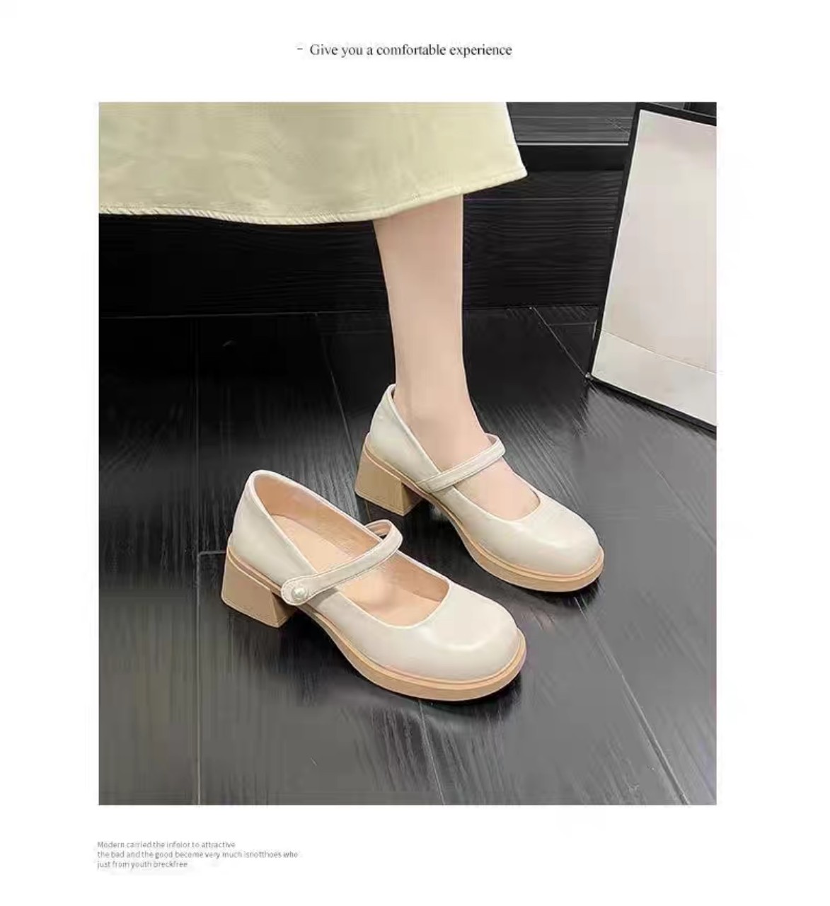 Giày búp bê đế boot cao 4cm quai dán đính ngọc