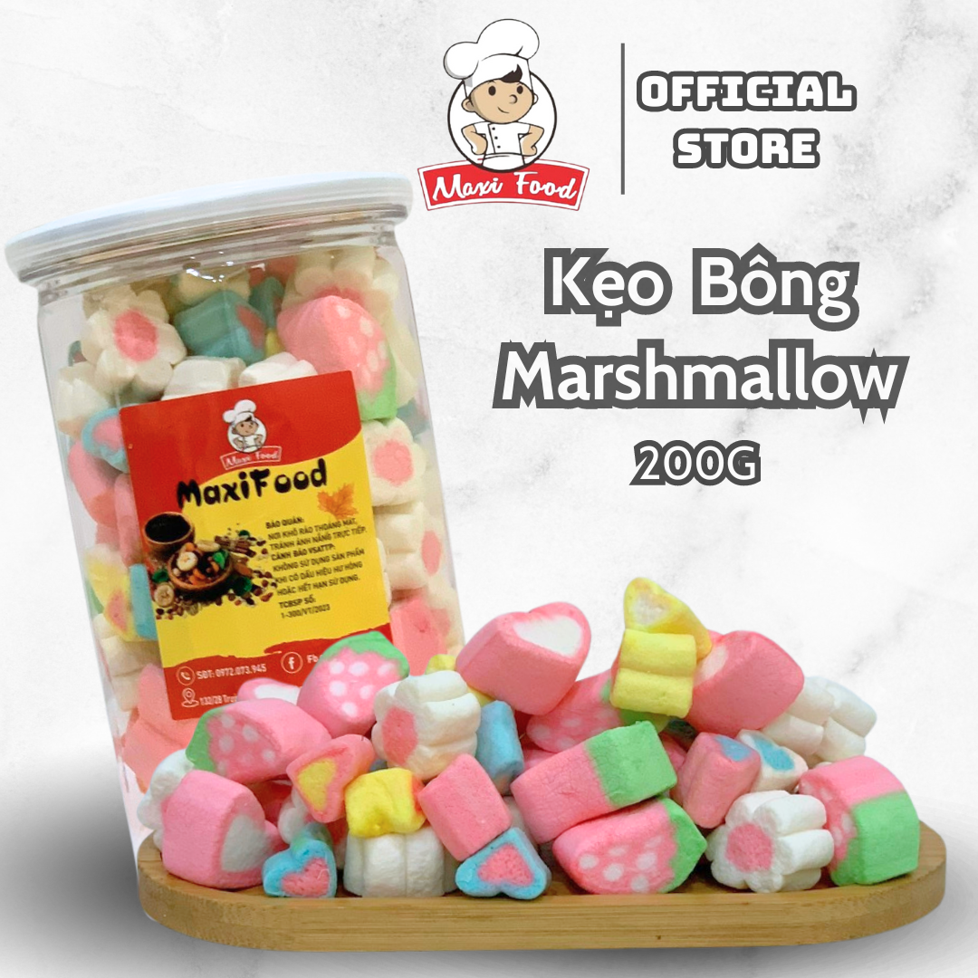 200g Kẹo bông gòn xốp mịn xốp dẻo marshmallow MAXIFOOD
