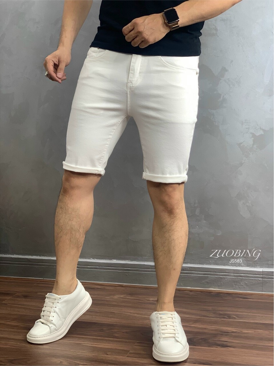 Quần short jean nam trơn màu trắng cao cấp - quần short jean nam from chuẩn đẹp co giãn mẫu mới BINSTOR94 QAf45