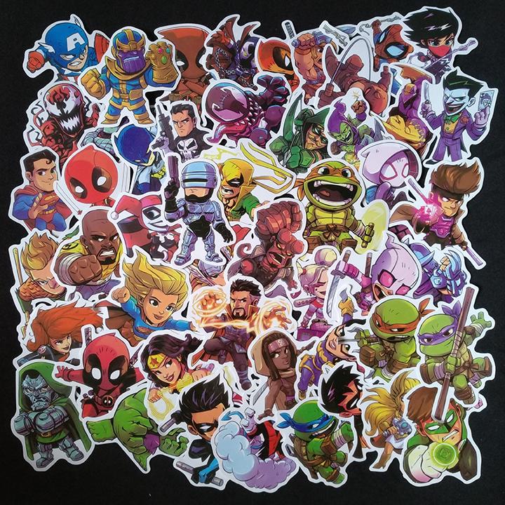 Bộ Sticker dán cao cấp chủ đề NHÂN VẬT HOẠT HÌNH SIÊU ANH HÙNG- Dùng dán Xe