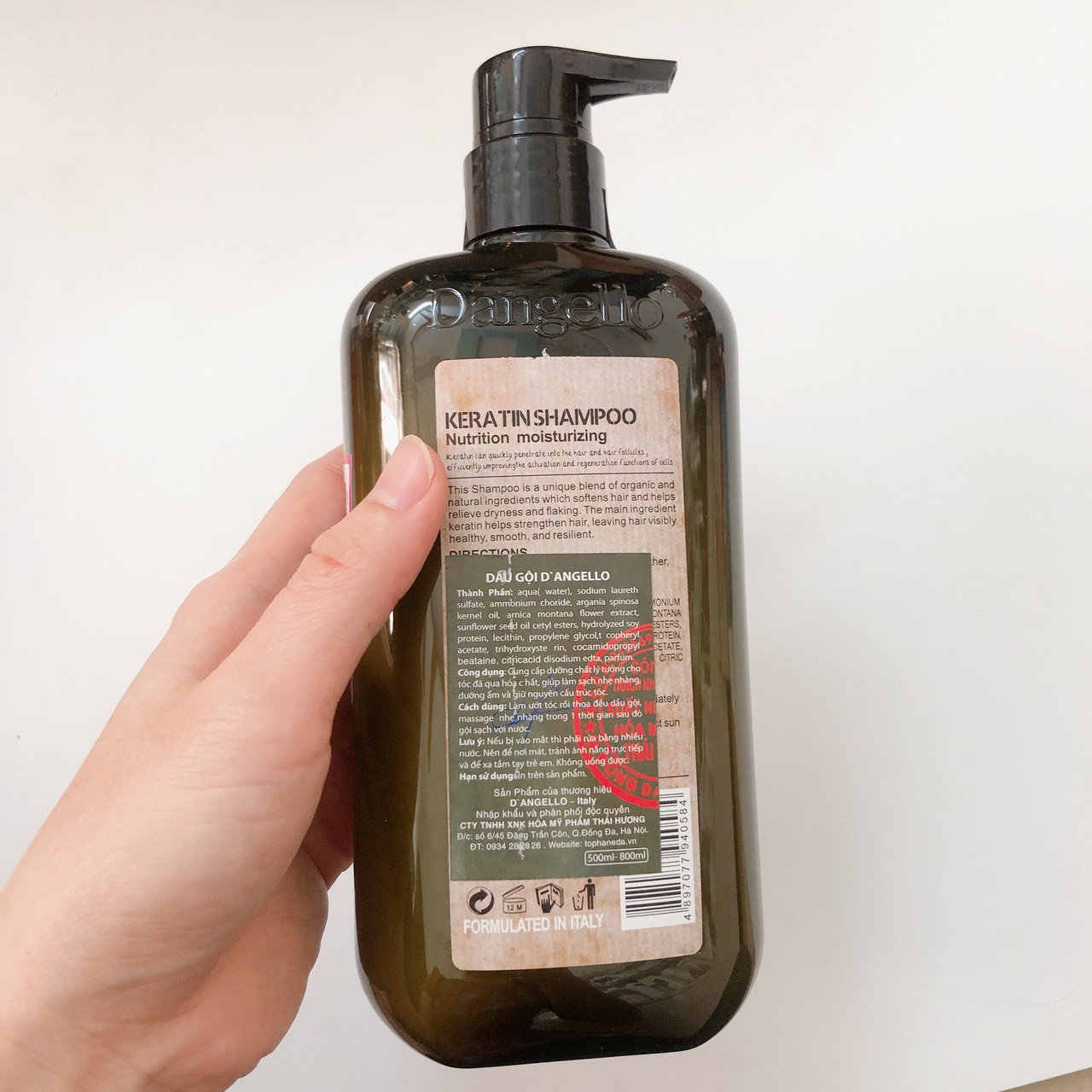 [+Tặng mũ trùm][D'ANGELLO]Dầu Gội Dangello Keratin Shampoo 500ml