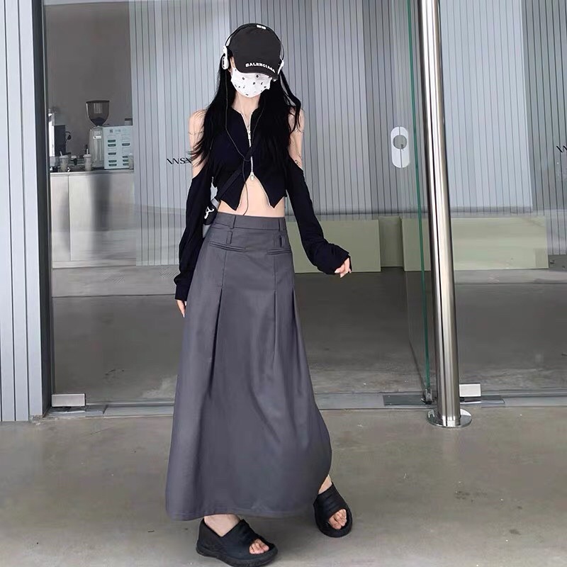 (Sẵn - Ảnh thật) CHÂN VÁY XÁM DÀI 2 LƯNG V17 | Sugarblingbling
