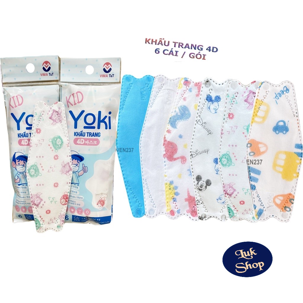[HCM]Khẩu Trang Kháng Khuẩn 4D Yoki Cho Trẻ Em (6 cái/túi) (từ 4 tuổi trở lên)
