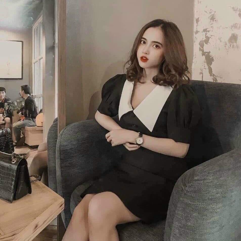 ĐẦM XOÈ ĐEN PHỐI CỔ SEN BILLY DRESS
