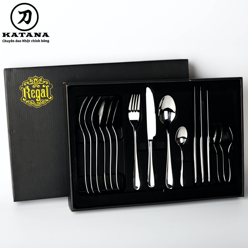 Bộ 16 chiếc thìa dĩa cao cấp REGAL vân trơn Elegance VTK-02