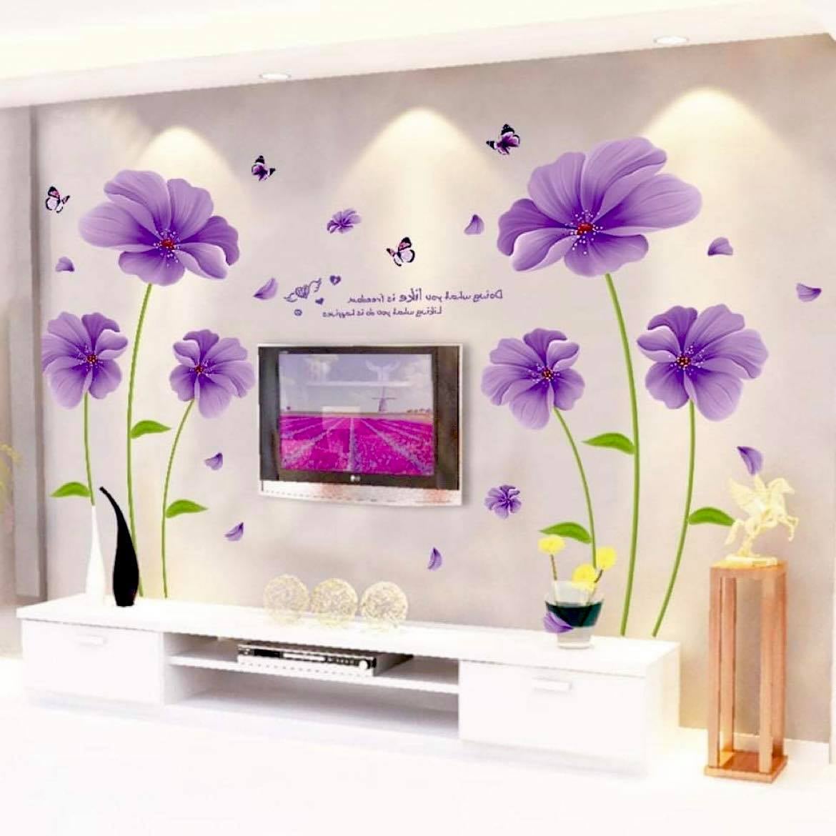 [HCM]DECAL DÁN TƯỜNG ĐÔI HOA 5 CÁNH TÍM