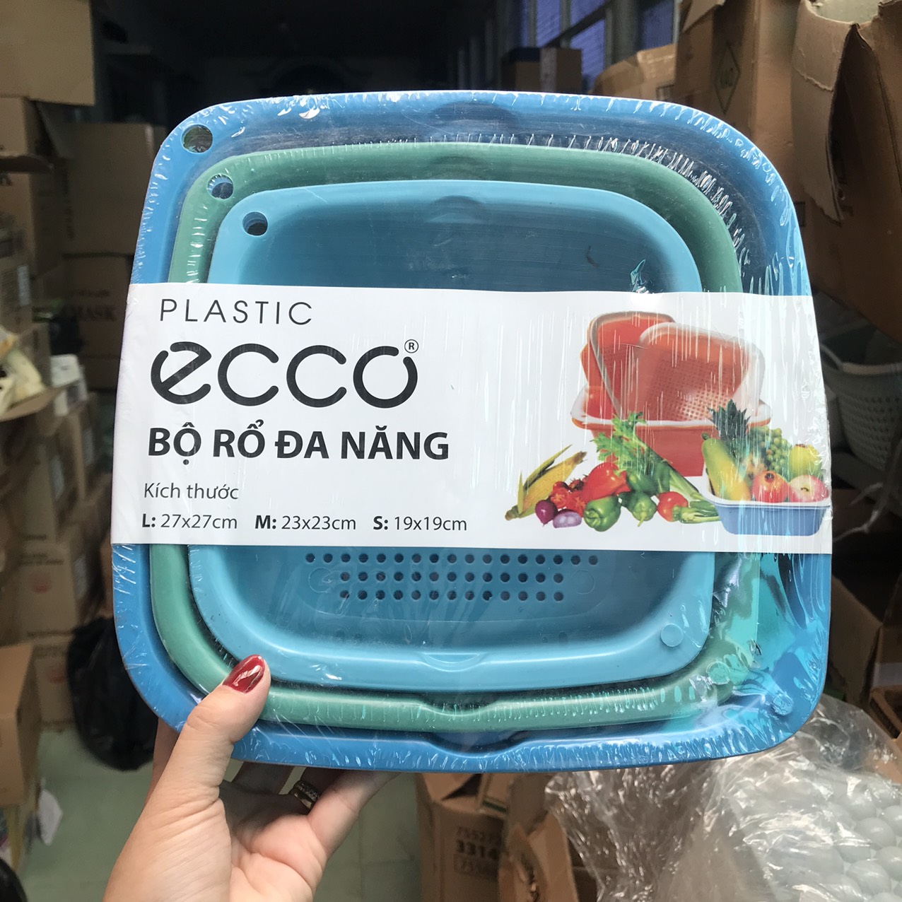 Bộ thau rổ nhựa vuông ECCO 6 món dày đẹp