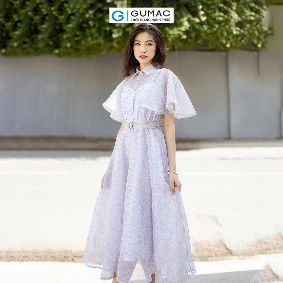 [15 - 17.6 |Voucher 8-15%] Đầm nữ dáng A xòe GUMAC DD08077 phối tay kiểu