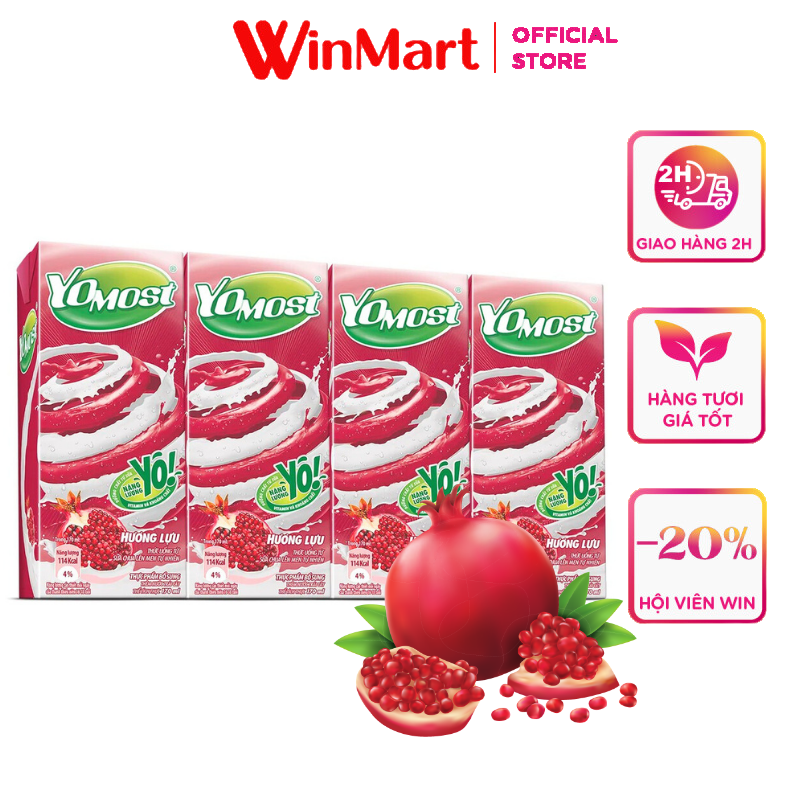 [Siêu thị WinMart] -  Lốc 4 hộp thức uống từ sữa chua vị lựu YoMostn hộp 170ml