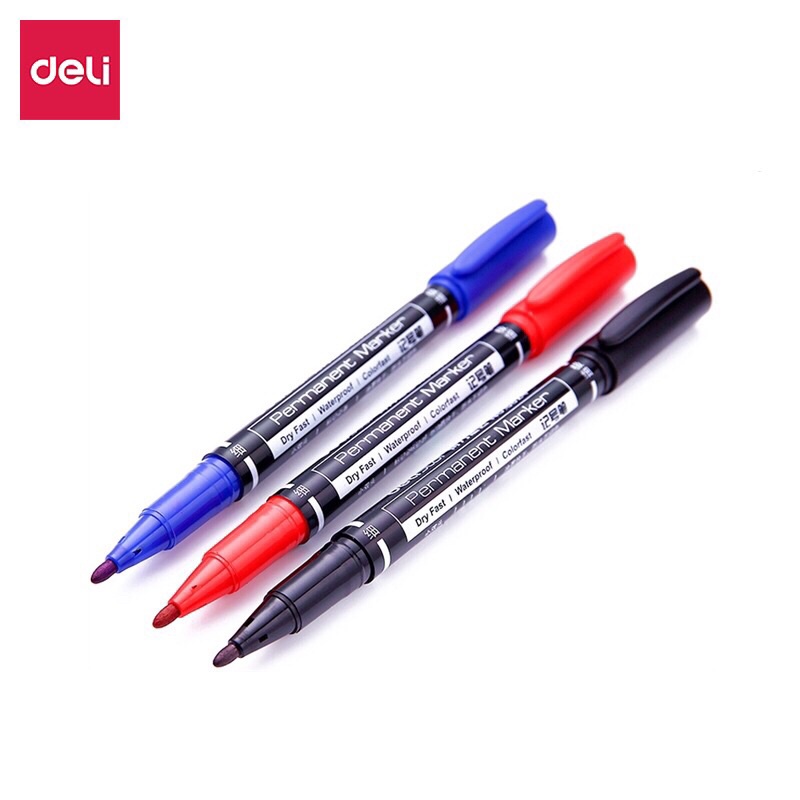 Bút Lông Dầu Bút Dạ Kính Deli 6824 Mực Vĩnh Cửu Hai Đầu Chống Thấm Nước