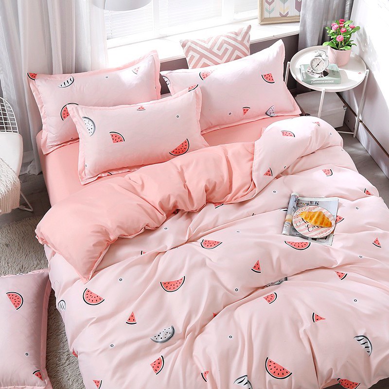 Trọn Bộ 4 Món Cotton Poly Nhập Mẫu DƯA HẤU HỒNG