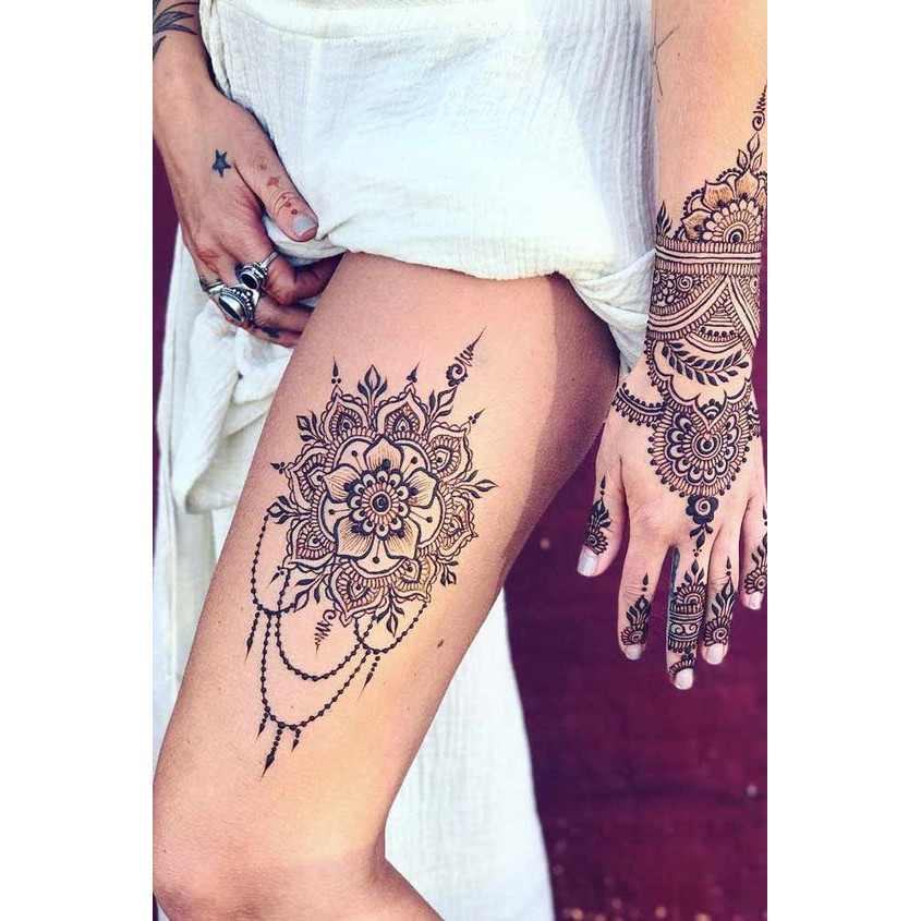 Mực henna Ấn Độ chính hãng( tặng 6 khuôn xăm)