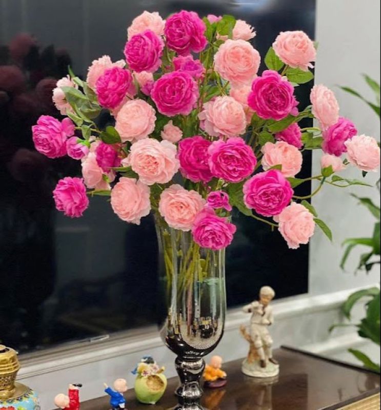 Hoa giả - Hoa hồng giả MẪU ĐƠN cao cấp MỘT cành lớn 2 BÔNG 1 NỤ - Hoa giả trang trí, bông giả đẹp, để bàn, đám cưới