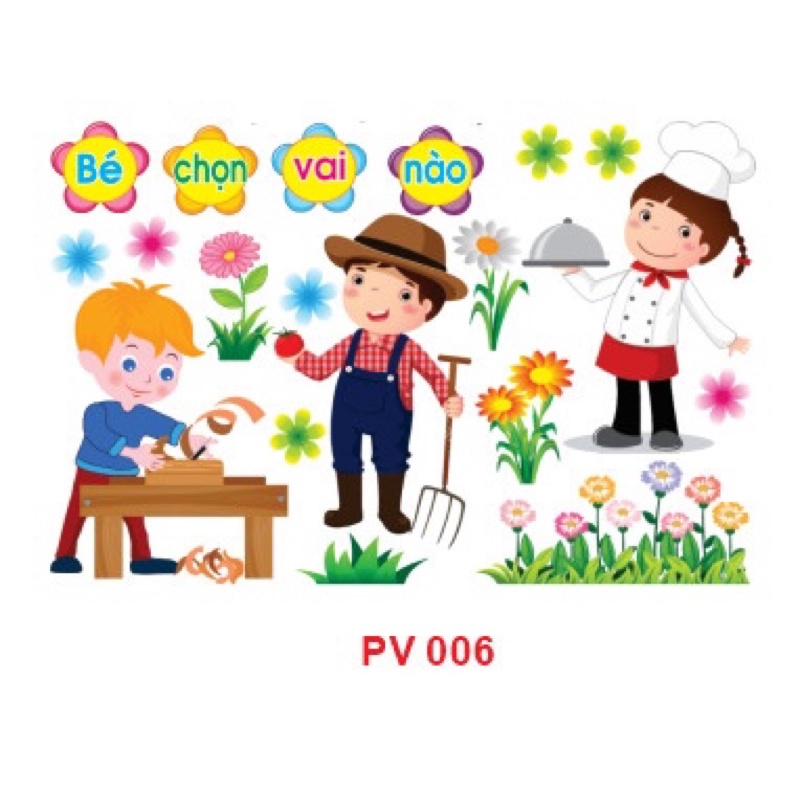 Decal mầm non - BÉ CHỌN VAI GÌ khổ lớn 127x80