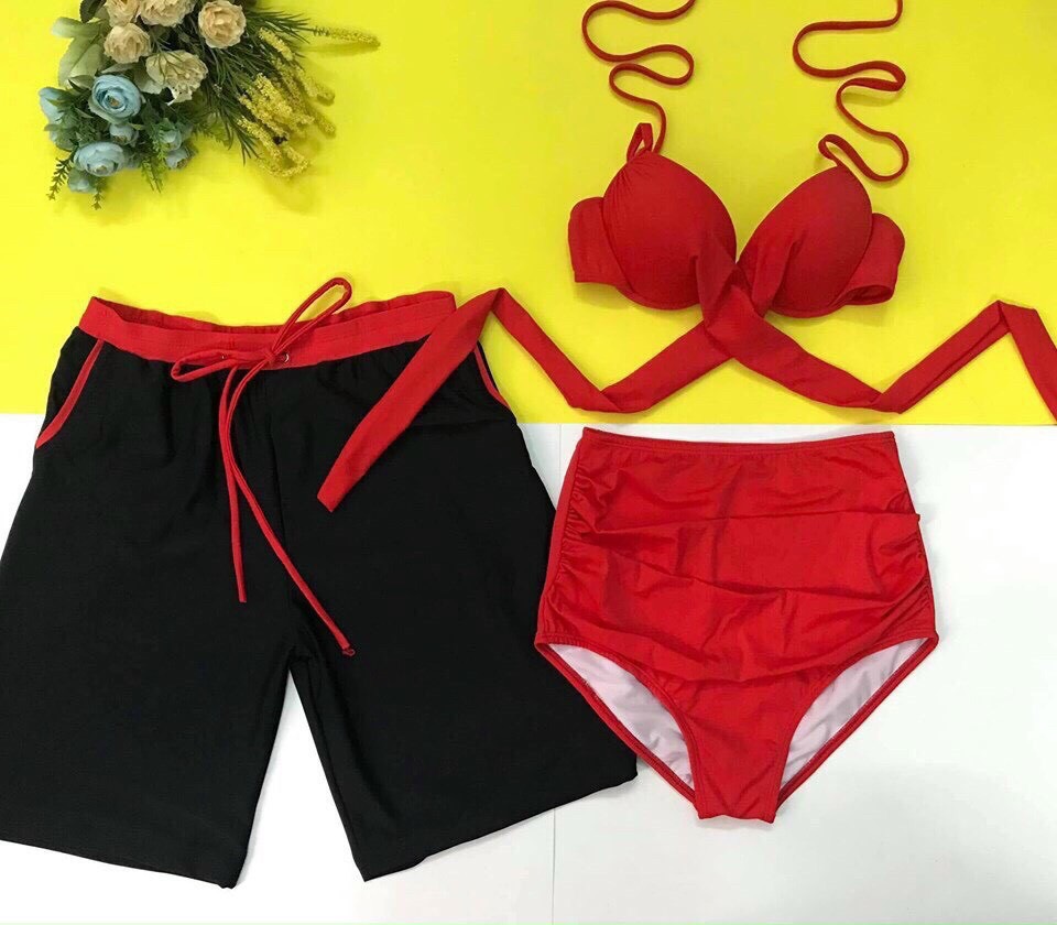 [HCM]Bikini  Cuple Đôi Nam Nữ Áo Chéo Quần Cạp Cao Đi Biễn Rẻ Đẹp ODERI50