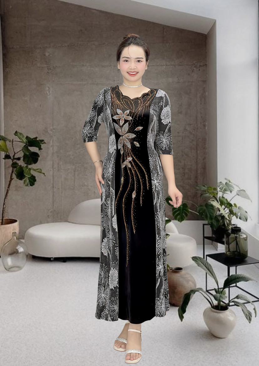 Đầm dạ hội N500 ép đá cao cấp