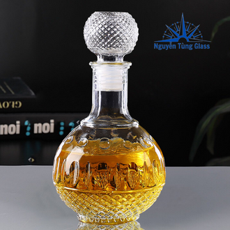 Chai Đựng Rươu Thủy Tinh (950ML) mẫu Bầu Tròn Chấm Bi