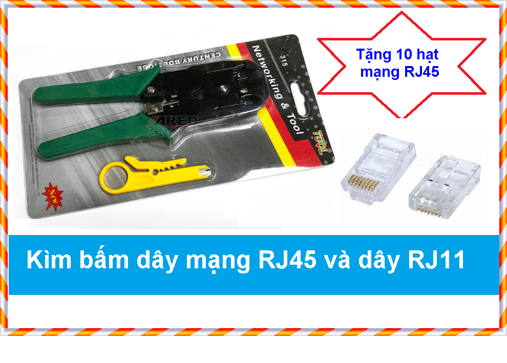 Kìm bấm dây mạng kiềm cắt bấm dây RJ45 và cáp điện thoại RJ11 tặng 10 hạt mạng RJ45