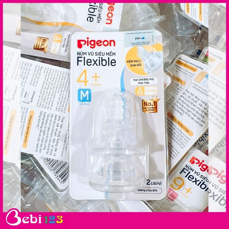 (Chính Hãng) Set 2 núm ty Pigeon thay thế cho bình sữa cổ hẹp size S, M, L, Y